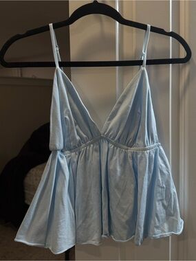 Wild Fable Light Blue Flowy Spaghetti Strap Peplum Top